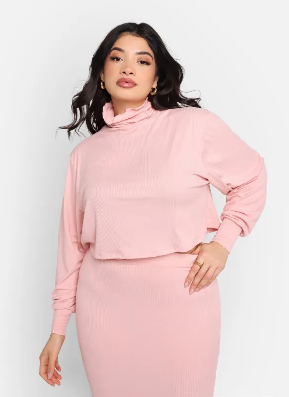 Poppy Ribbed Oversized Turtleneck Top -Light Pink sold by Rebdolls