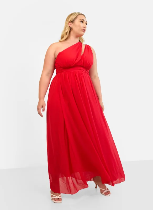 Georgia Chiffon One Shoulder Maxi A Line Dress - Red sold by Rebdolls