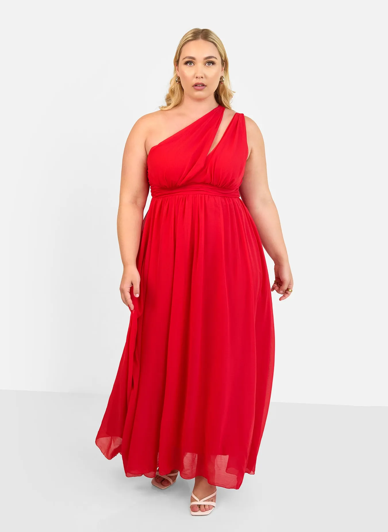 Georgia Chiffon One Shoulder Maxi A Line Dress - Red sold by Rebdolls product image thumbnail 4