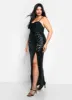 Onyx Sequin High Slit Maxi Bodycon Skirt sold by Rebdolls