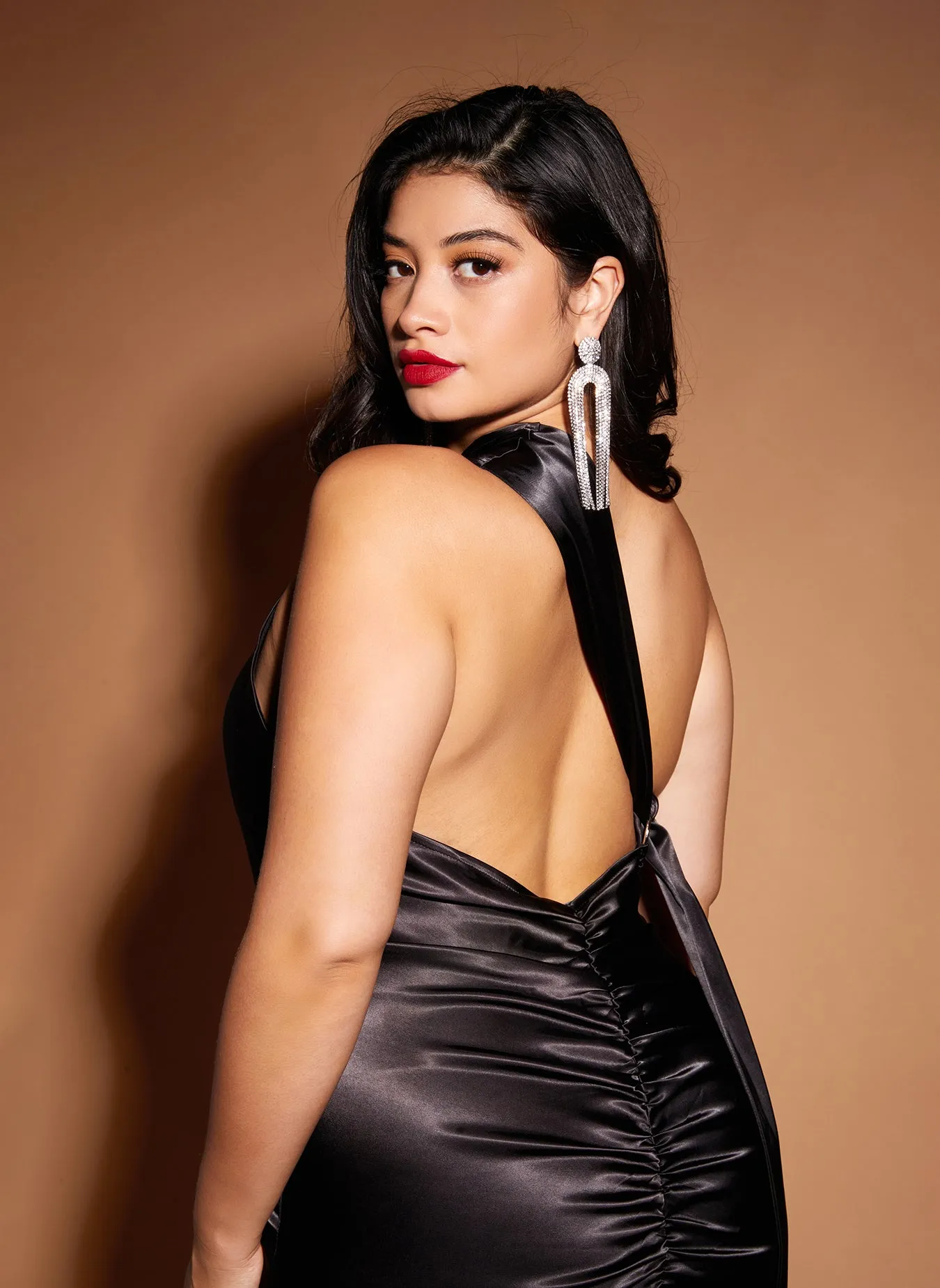 Lenore Satin Open Back Maxi Bodycon Dress sold by Rebdolls product image thumbnail 3