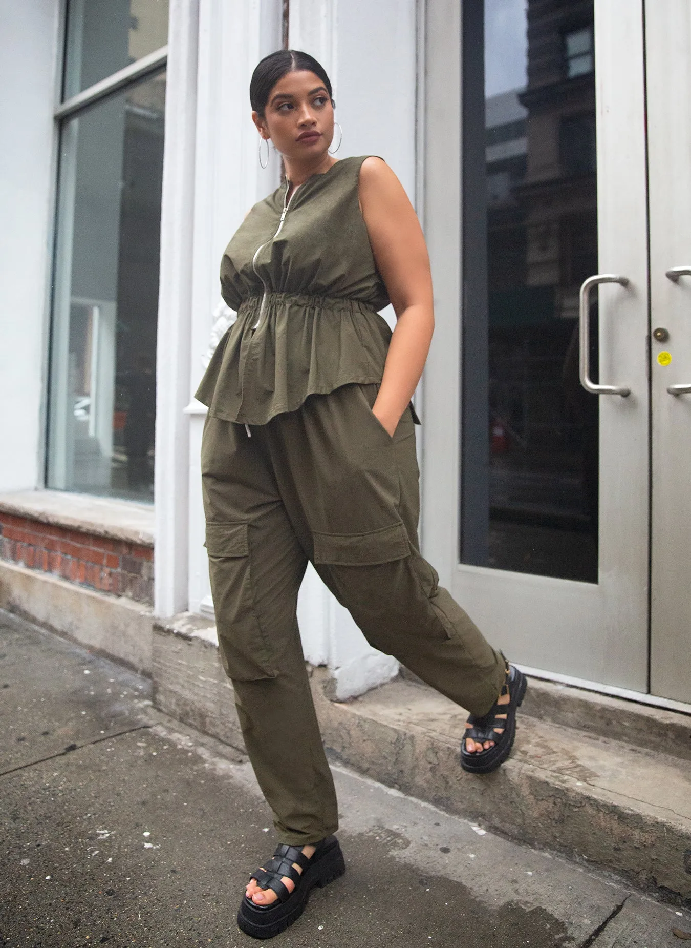 Dylann Nylon Cargo Joggers - Army Green sold by Rebdolls