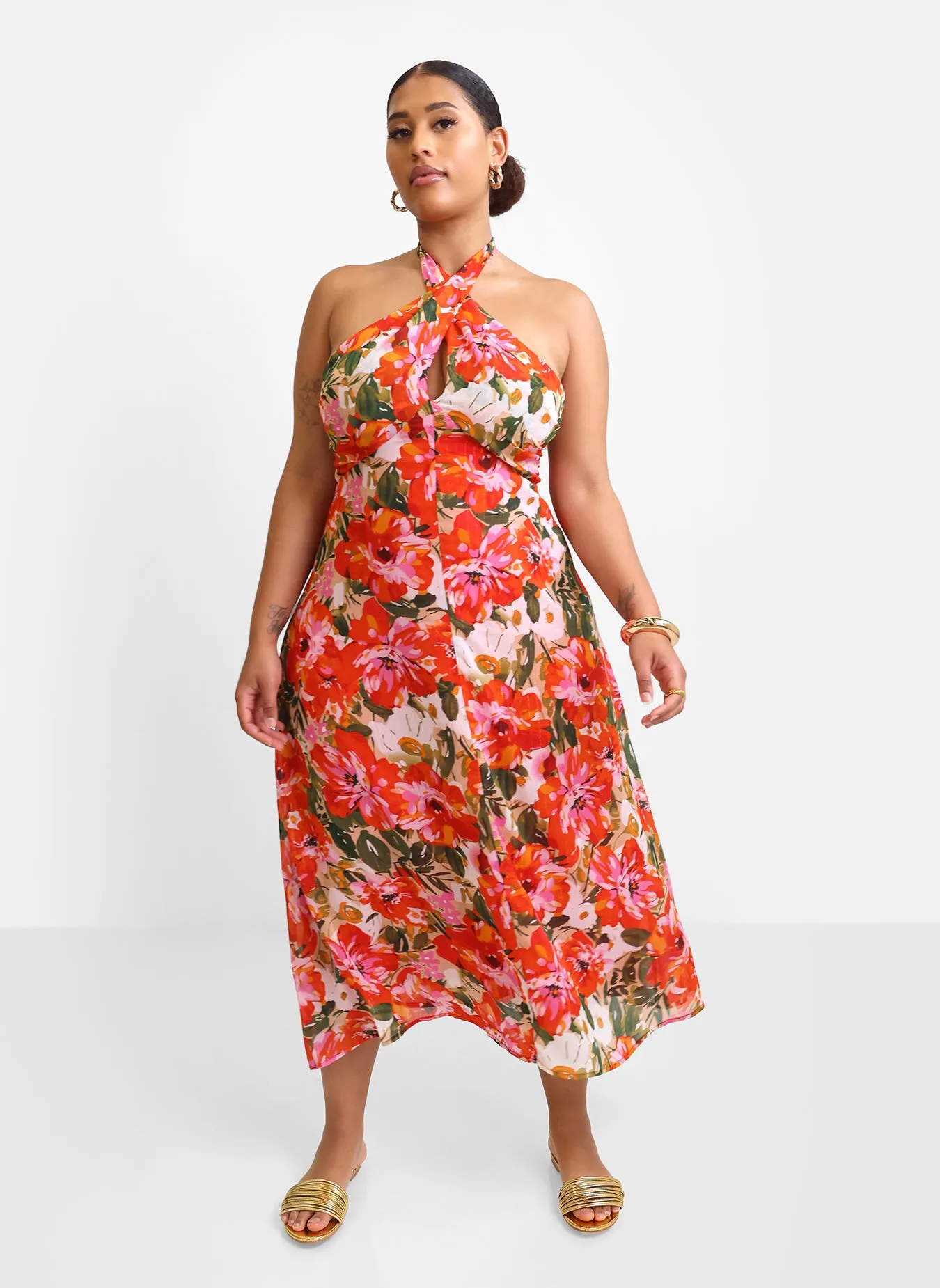 Giada Floral Halter Midi Slip Dress sold by Rebdolls