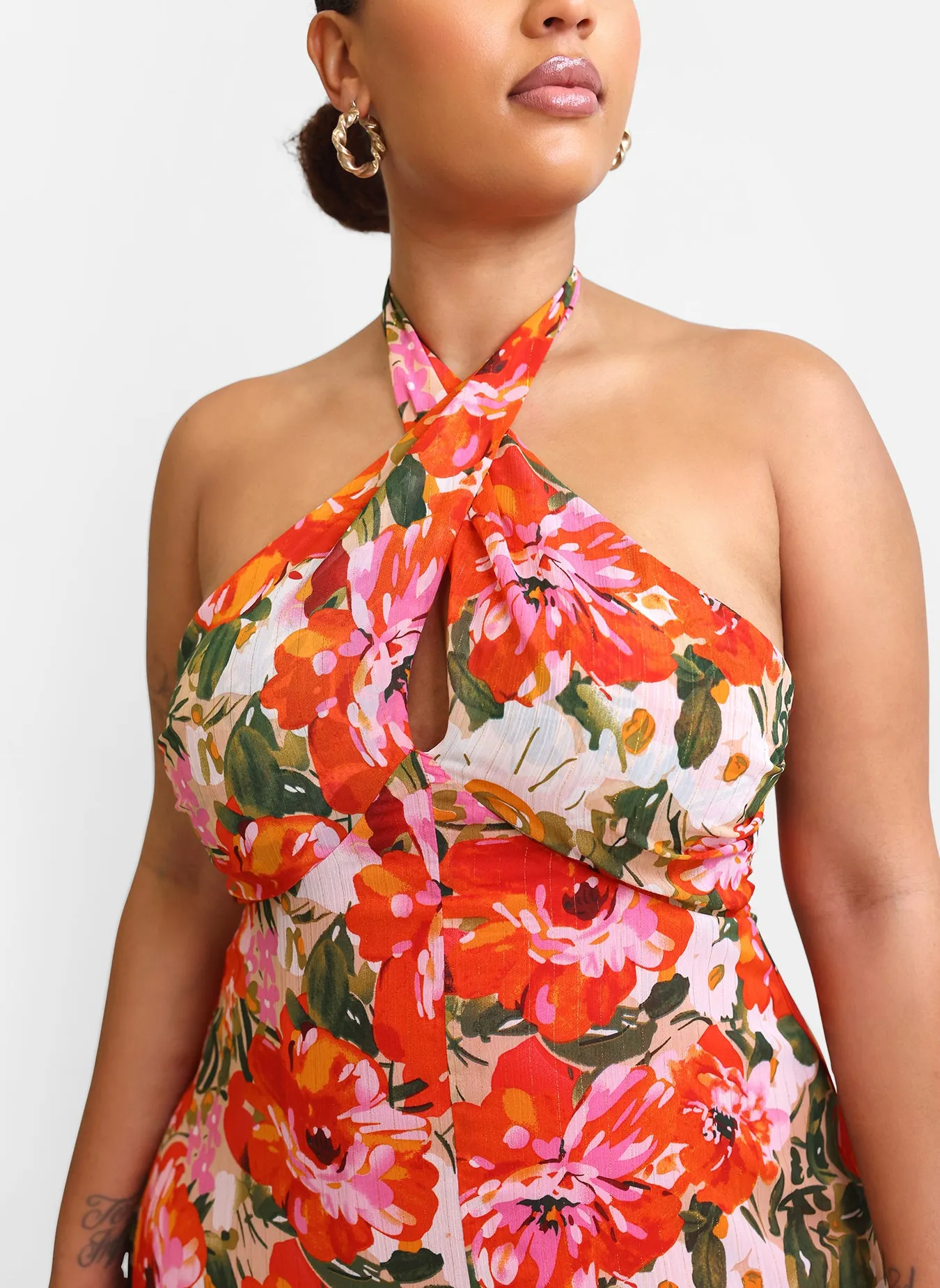 Giada Floral Halter Midi Slip Dress sold by Rebdolls product image thumbnail 3