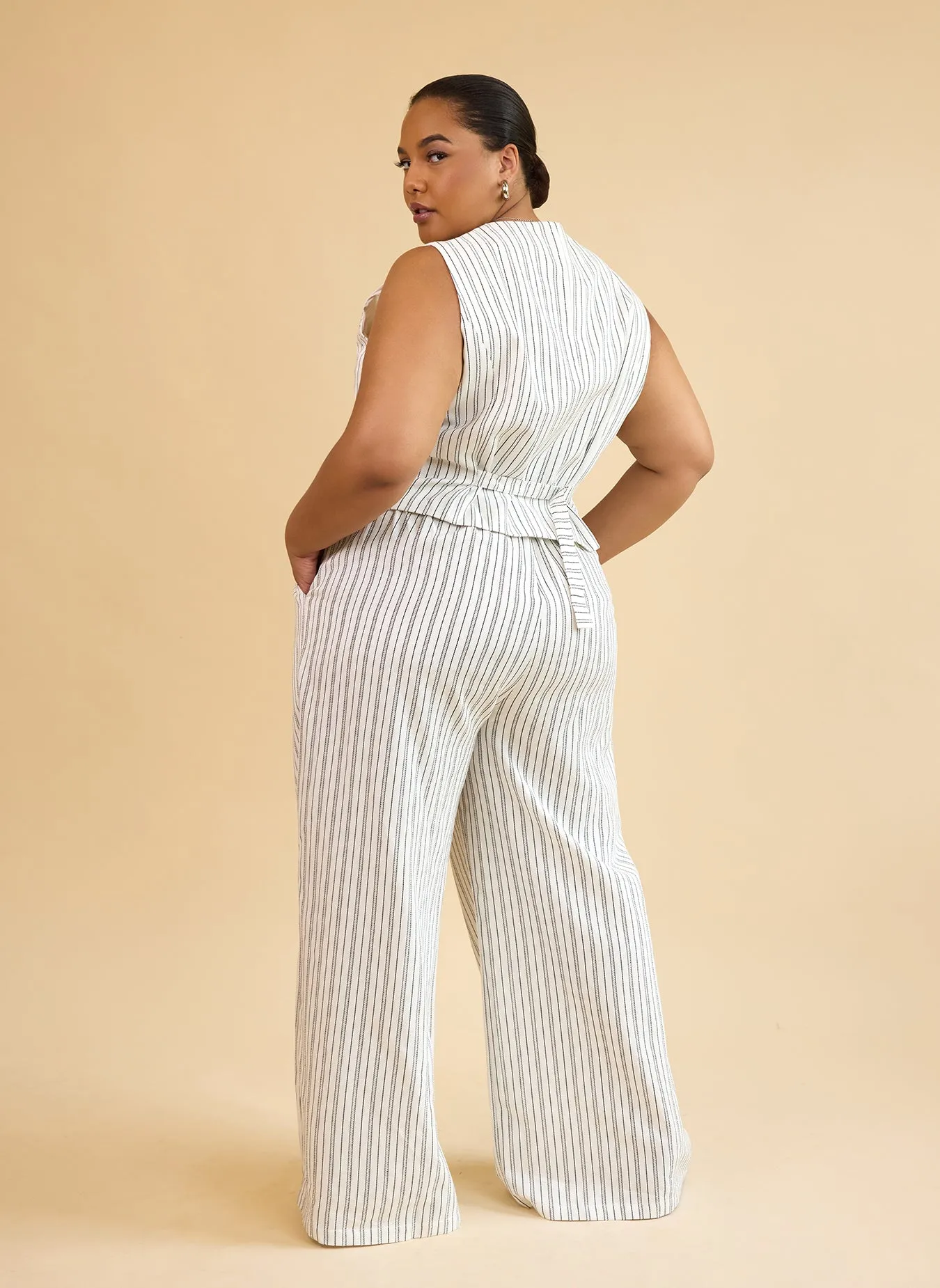 Tillie Linen Stripe Wide Leg Pants W. Pockets sold by Rebdolls product image thumbnail 5