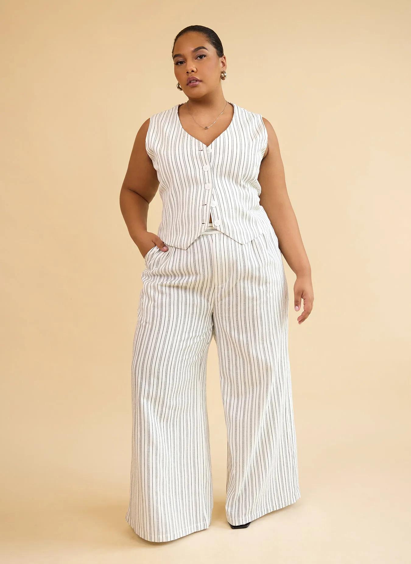 Tillie Linen Stripe Wide Leg Pants W. Pockets sold by Rebdolls