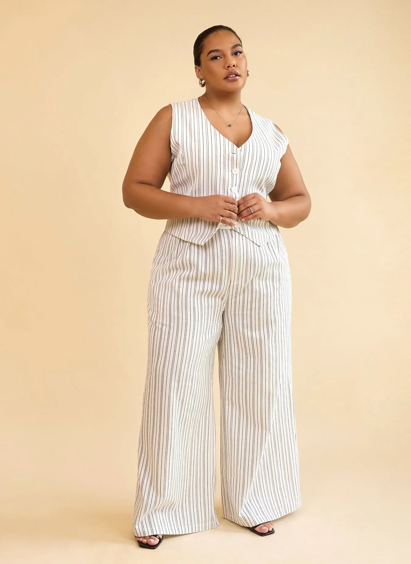 Tillie Linen Stripe Wide Leg Pants W. Pockets sold by Rebdolls product image thumbnail 4