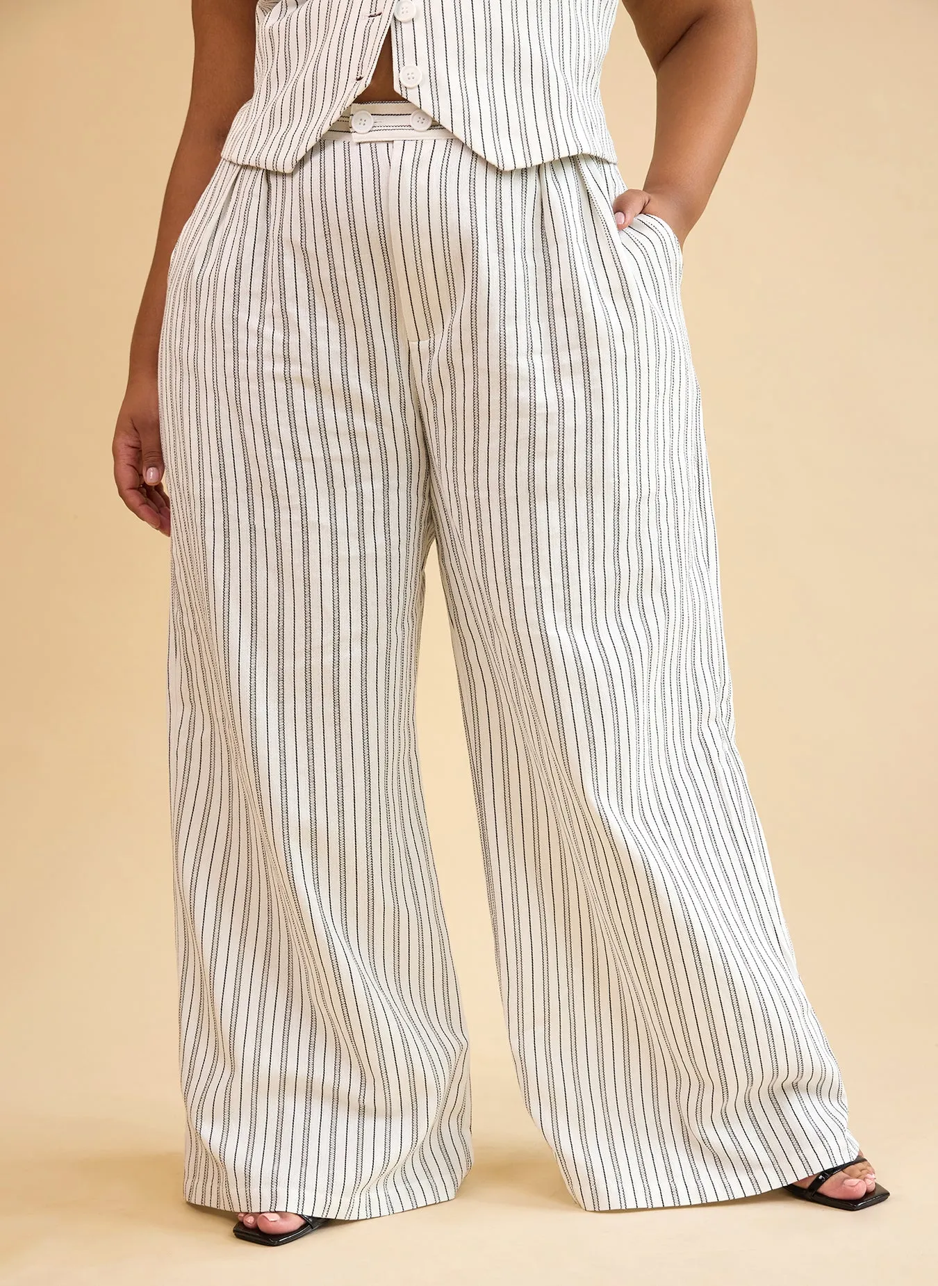 Tillie Linen Stripe Wide Leg Pants W. Pockets sold by Rebdolls product image thumbnail 3