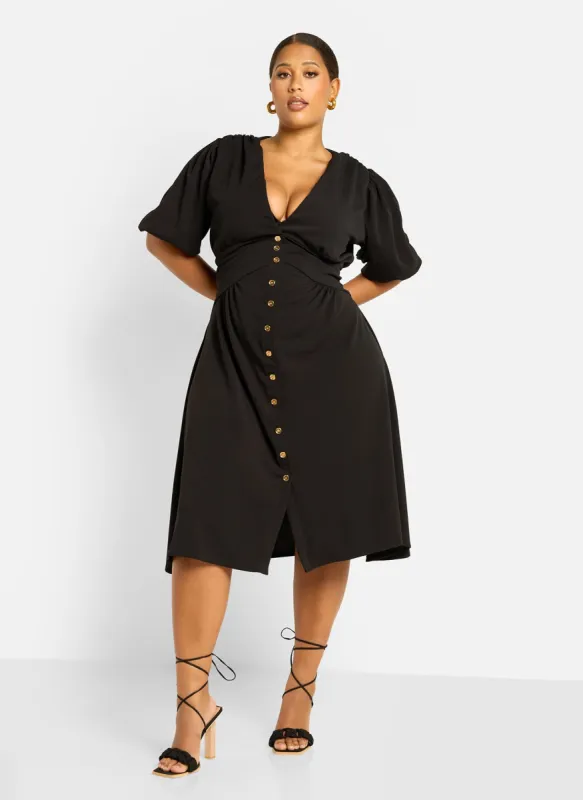 Nila Button Detail Skater Midi Dress - Black sold by Rebdolls