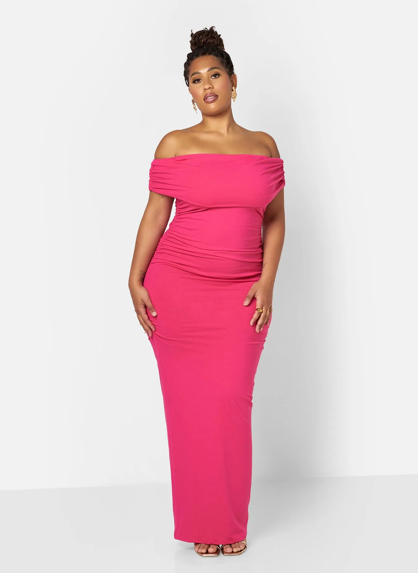 Analise Cotton Over The Shoulder Bodycon Maxi Dress sold by Rebdolls