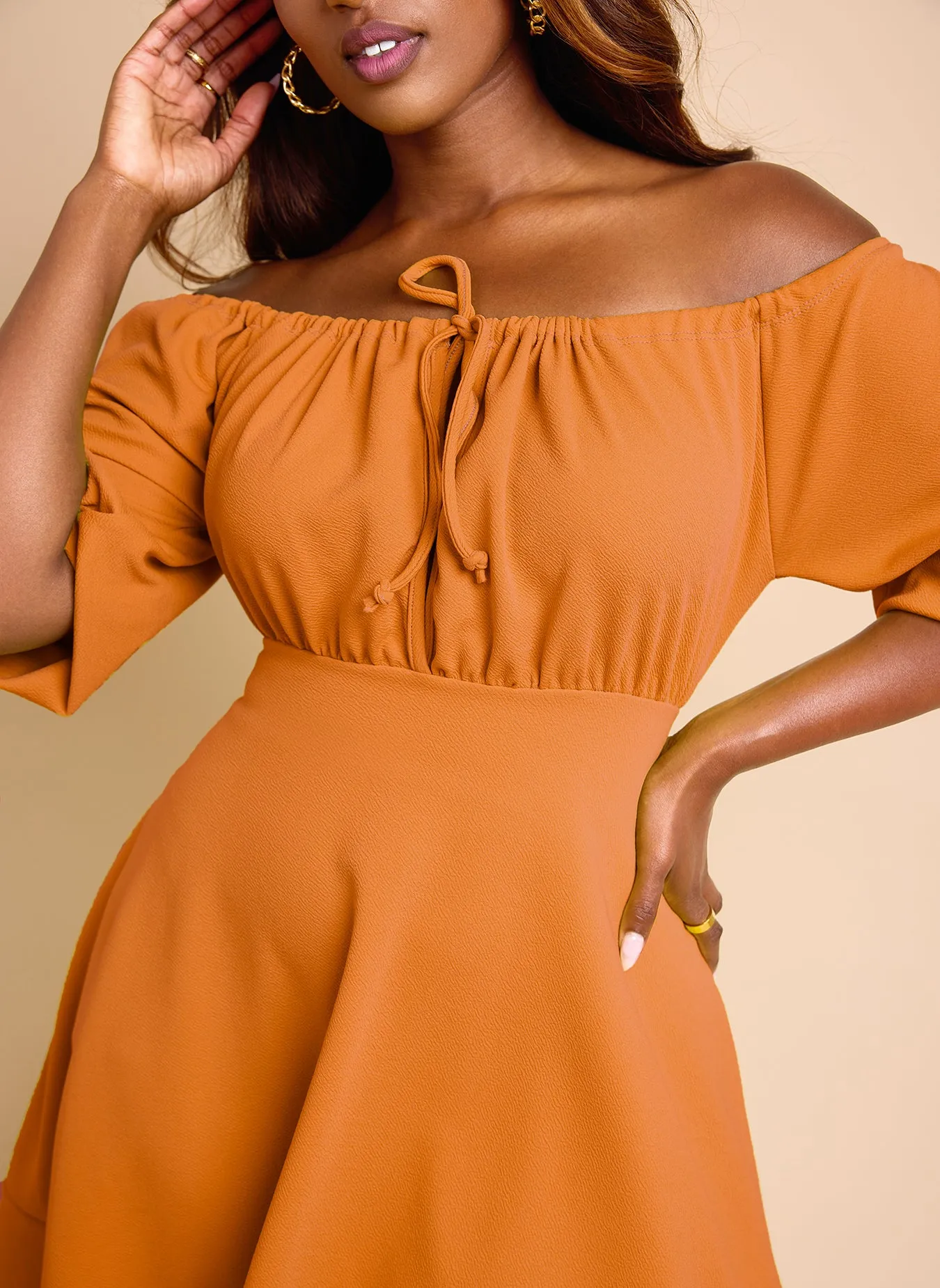 Adored Puff Sleeve Skater Mini Dress - Burnt Orange sold by Rebdolls product image thumbnail 3