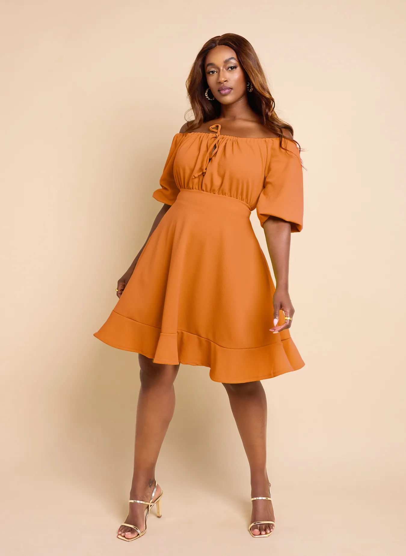 Adored Puff Sleeve Skater Mini Dress - Burnt Orange sold by Rebdolls product image thumbnail 4