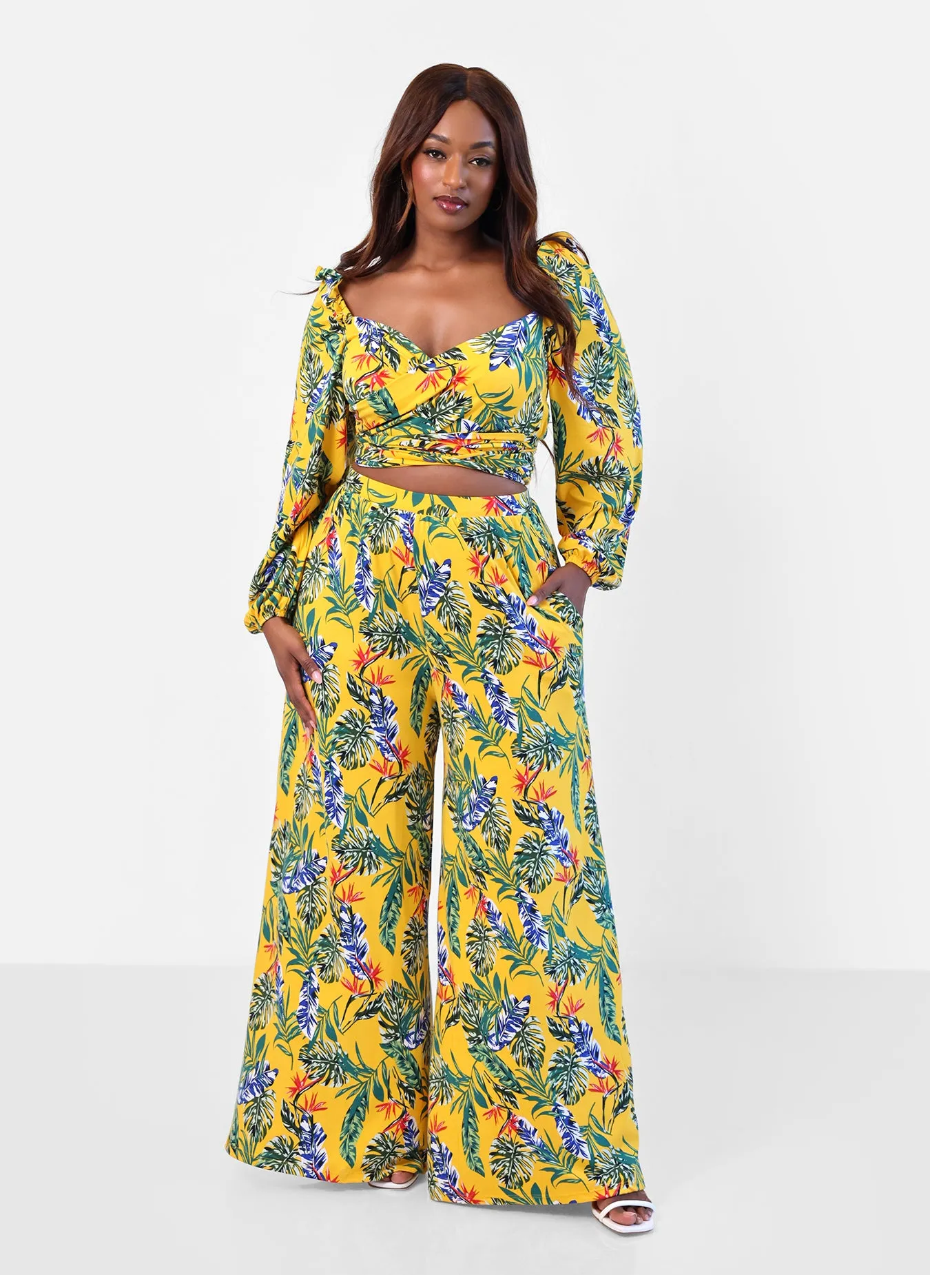 Destiny Tropical Print Wide Leg Pants w. Pockets sold by Rebdolls