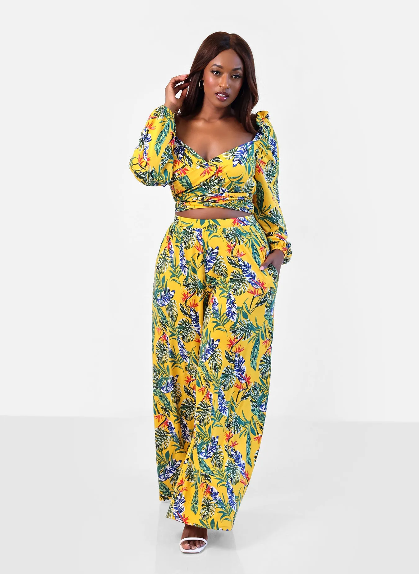 Destiny Tropical Print Wide Leg Pants w. Pockets sold by Rebdolls product image thumbnail 4