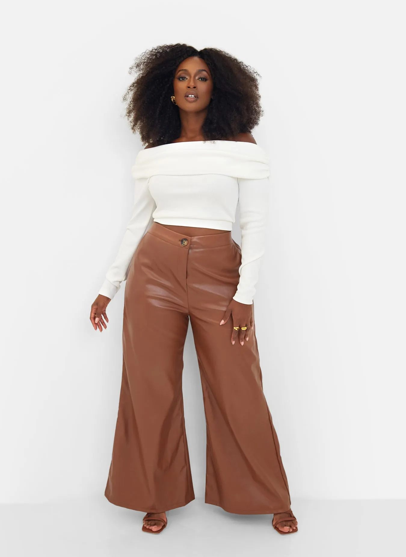 Yolanda Faux Leather Wide Leg Pants - Chocolate sold by Rebdolls product image thumbnail 4