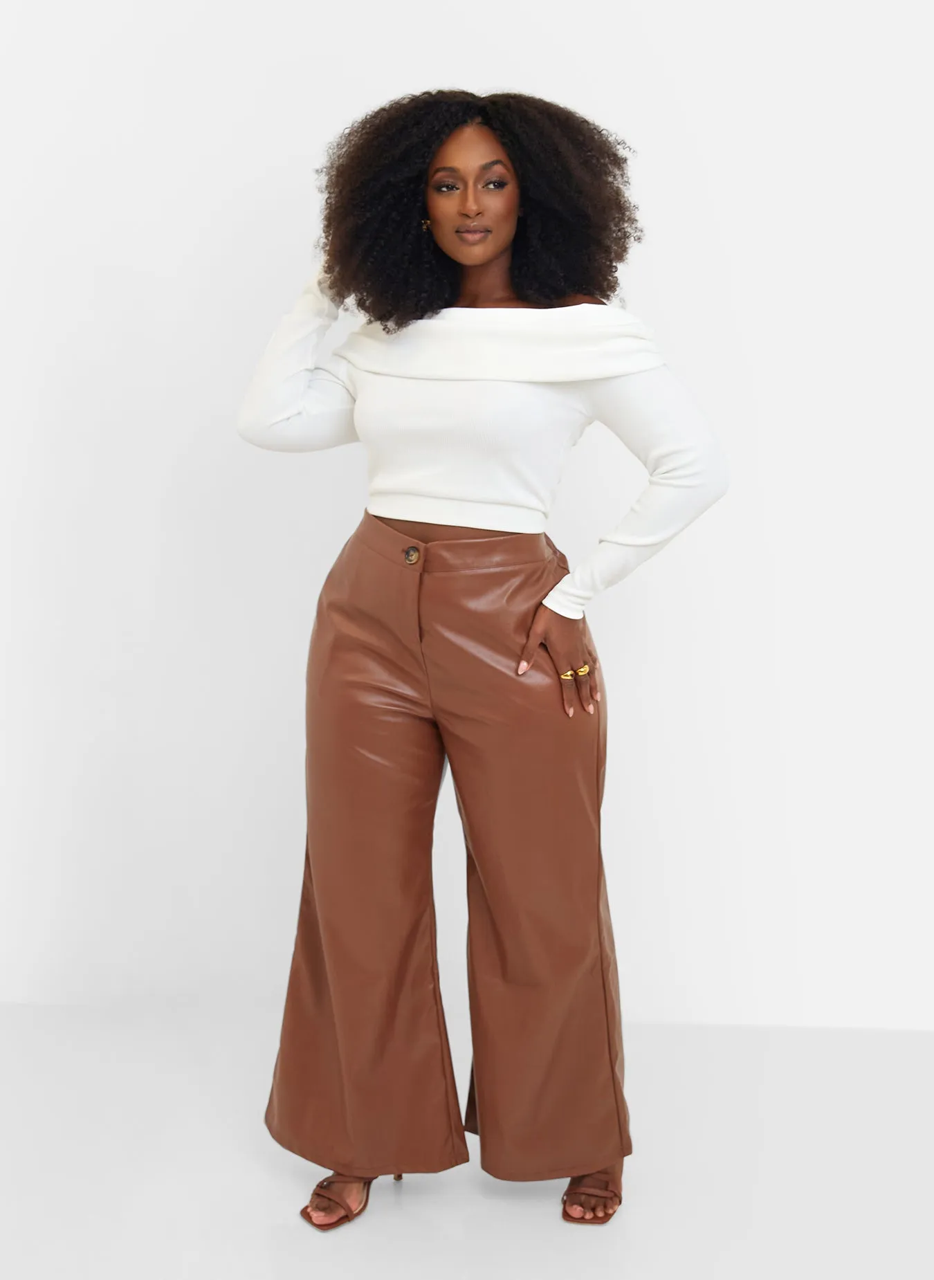 Yolanda Faux Leather Wide Leg Pants - Chocolate sold by Rebdolls product image thumbnail 2