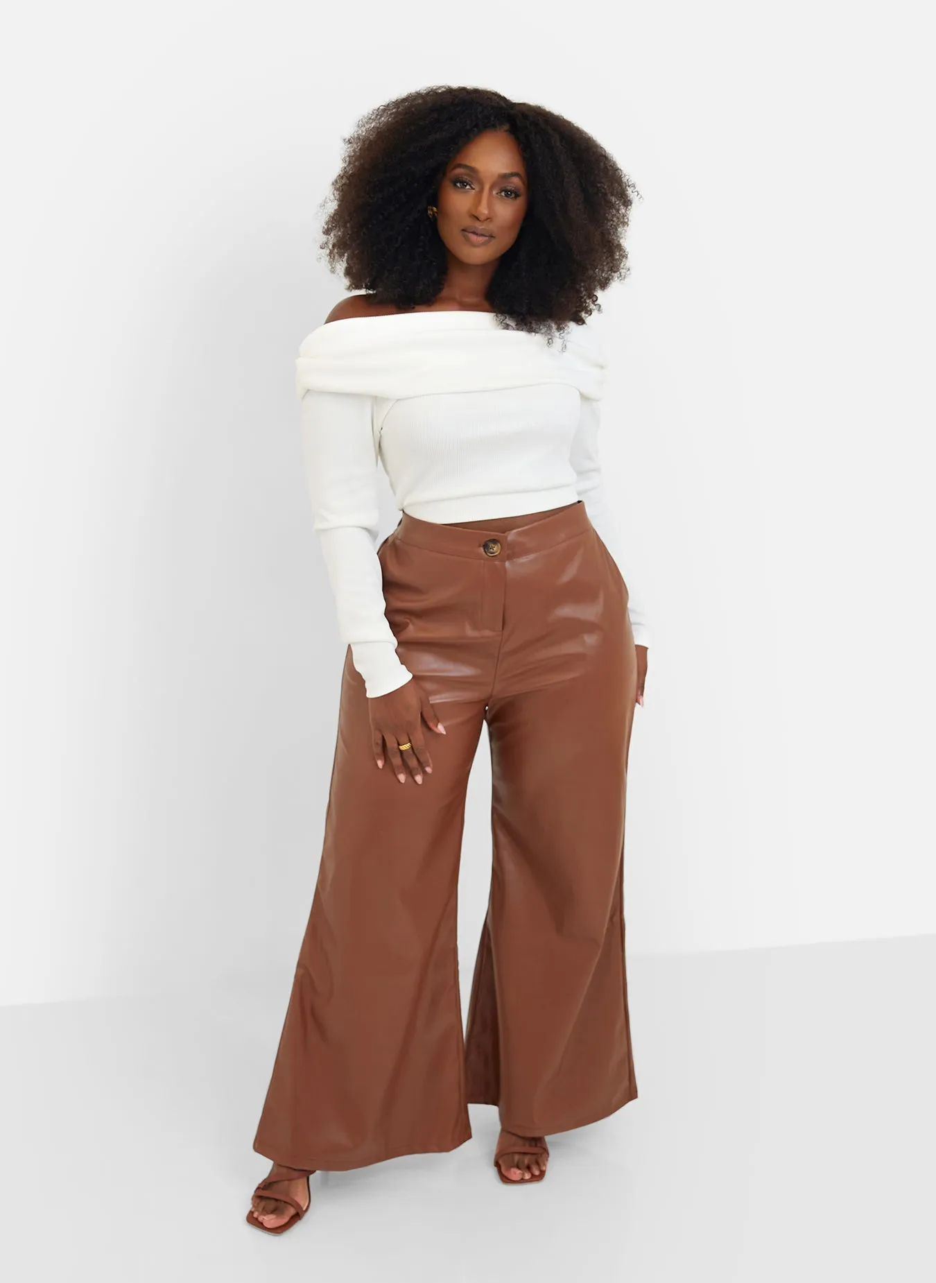 Yolanda Faux Leather Wide Leg Pants - Chocolate sold by Rebdolls