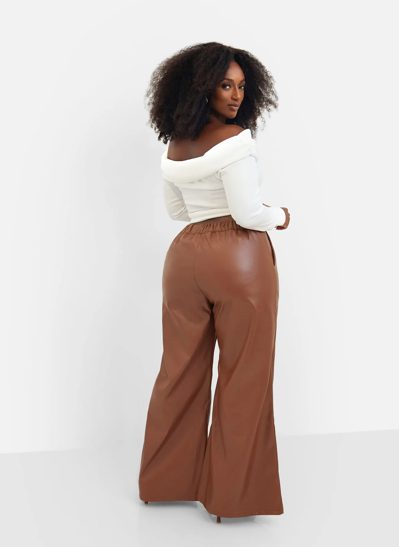Yolanda Faux Leather Wide Leg Pants - Chocolate sold by Rebdolls product image thumbnail 5