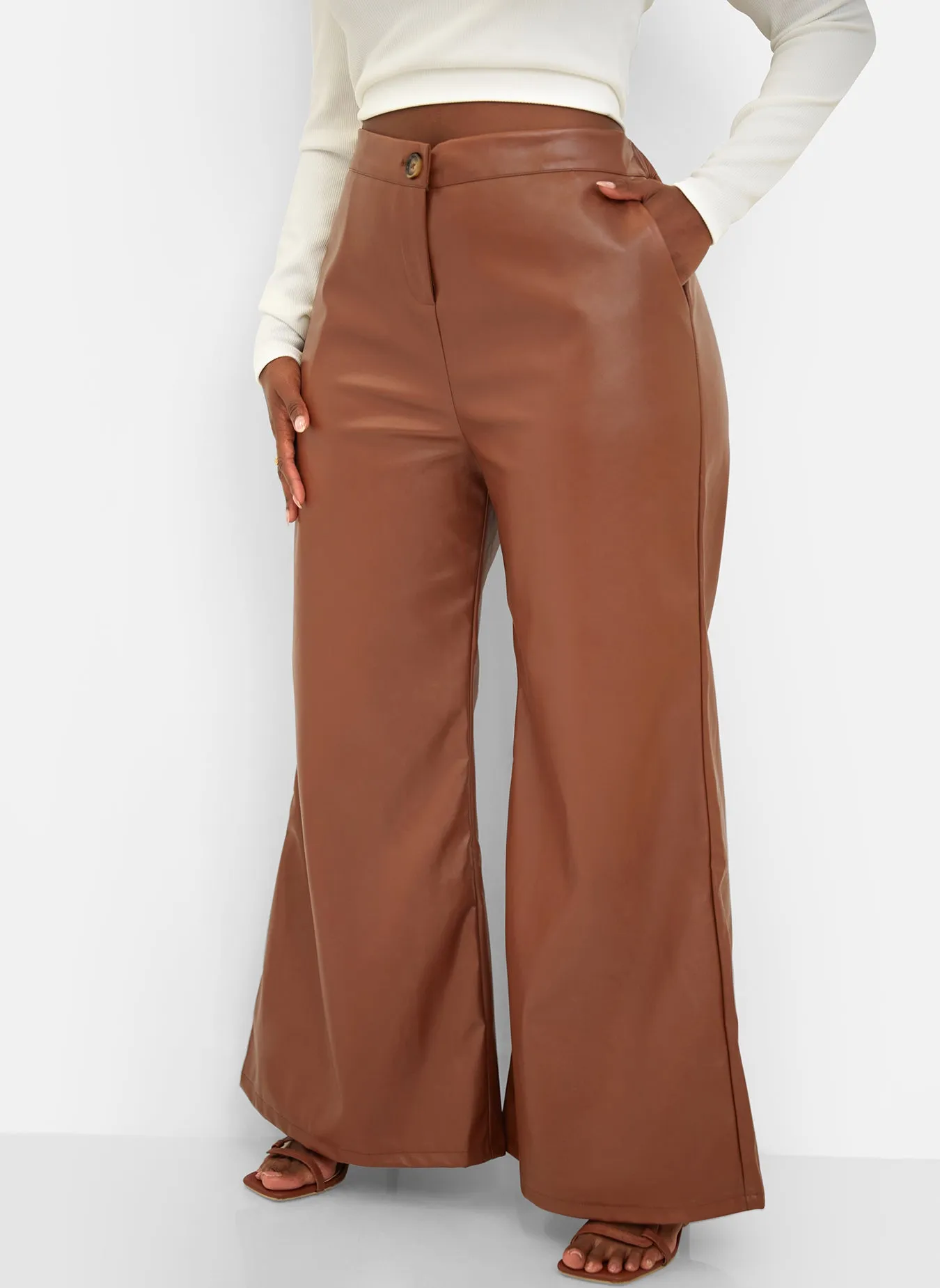 Yolanda Faux Leather Wide Leg Pants - Chocolate sold by Rebdolls product image thumbnail 3