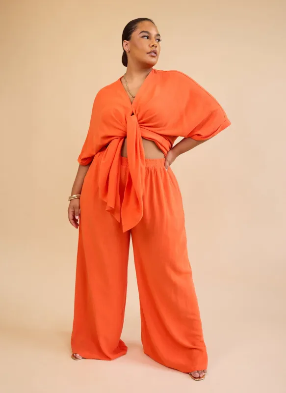 Nayeli Linen Wide Leg Pants W. Pockets - Burnt Orange sold by Rebdolls