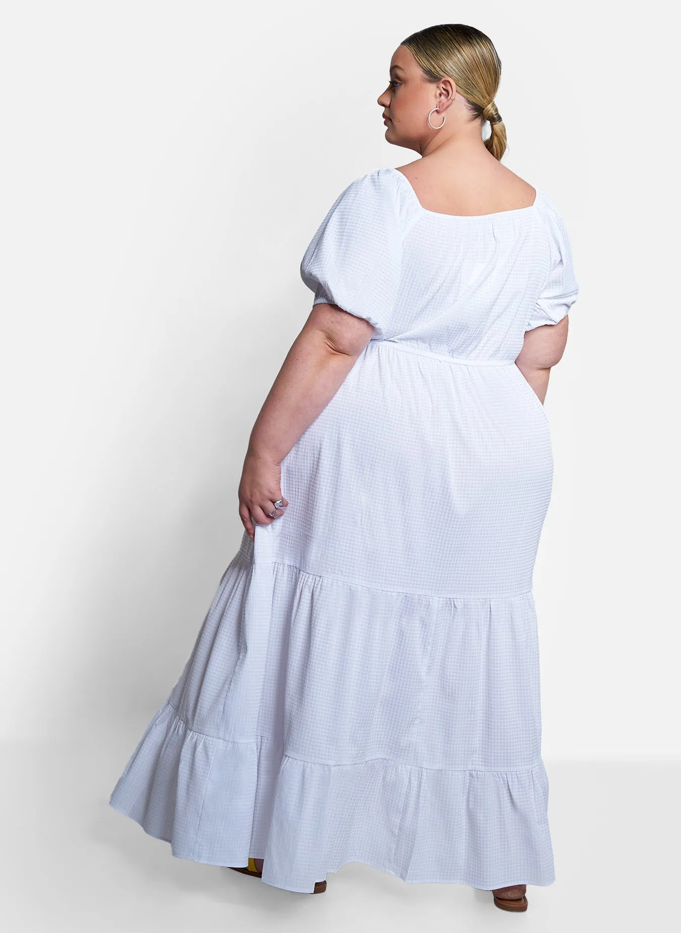 Corinne Puff Short Sleeve Tiered Maxi Dress - White sold by Rebdolls product image thumbnail 4