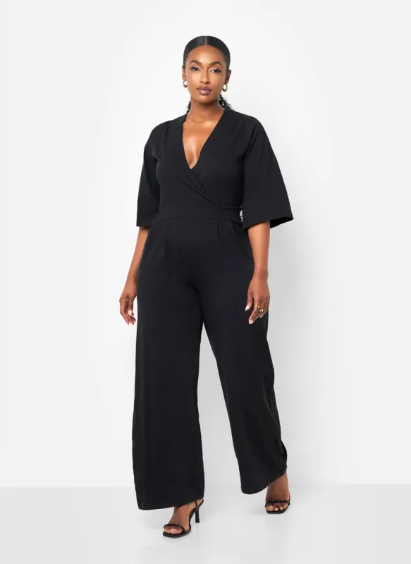 Karma Pleated Wide Leg Jumpsuit - Black sold by Rebdolls