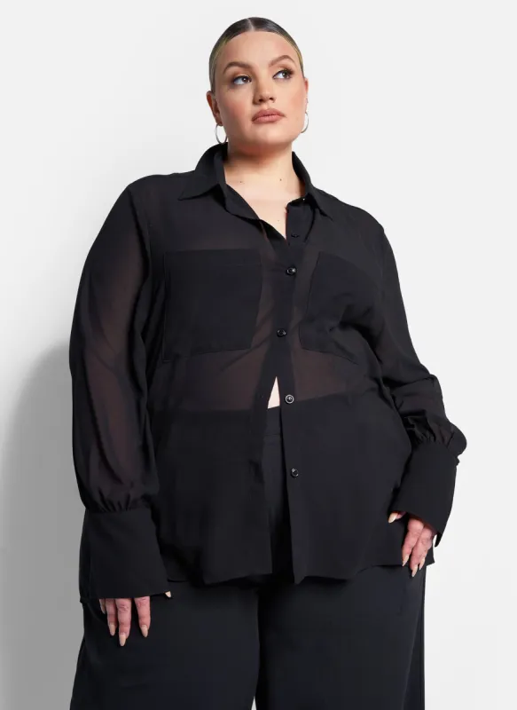 Sign Here Sheer Button Up Blouse - Black sold by Rebdolls