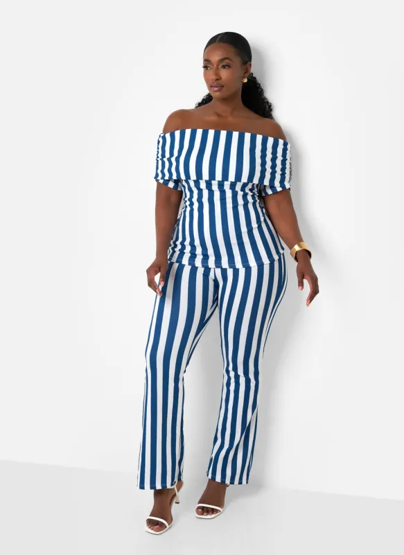 Shelly Stripe Bell Bottom Pants - White & Navy sold by Rebdolls
