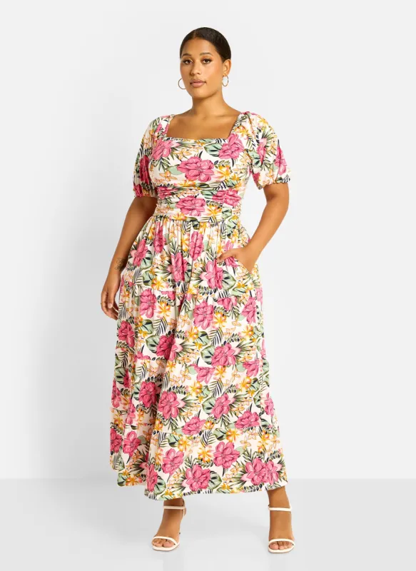 Lana Ruched Skater Maxi Dress - Floral sold by Rebdolls