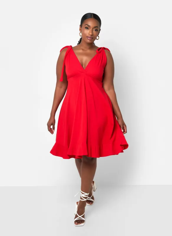 Blythe Tie Strap Ruffle Hem Mini Skater Dress - Red sold by Rebdolls