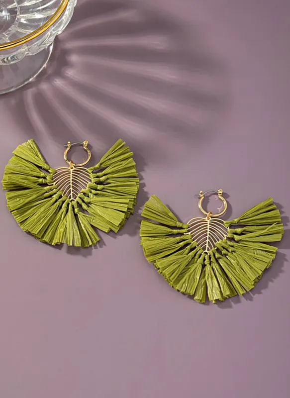 Straw Leaf Drop Earrings sold by Rebdolls