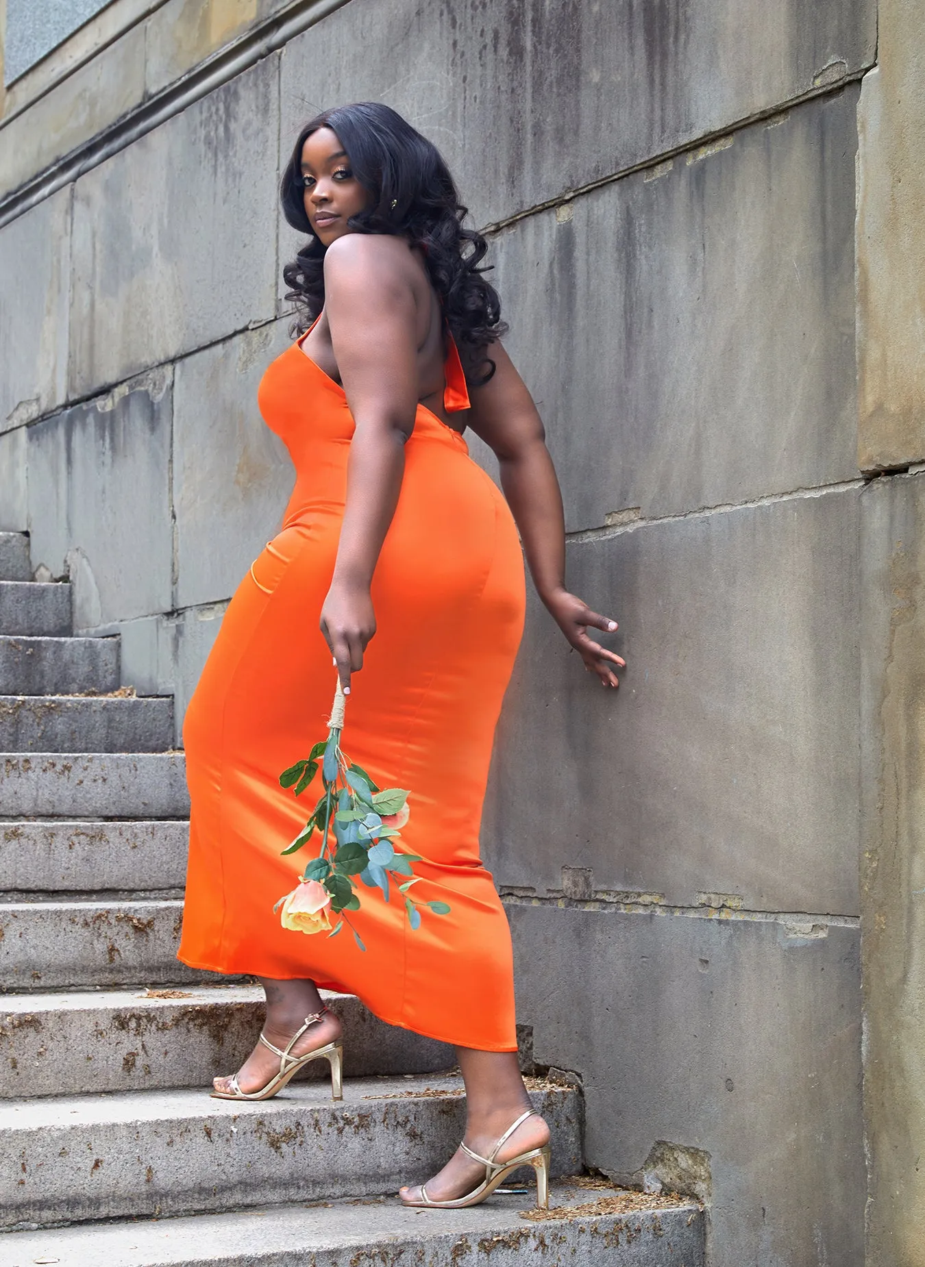 Jolene Satin Halter Maxi Bodycon Dress sold by Rebdolls product image thumbnail 3