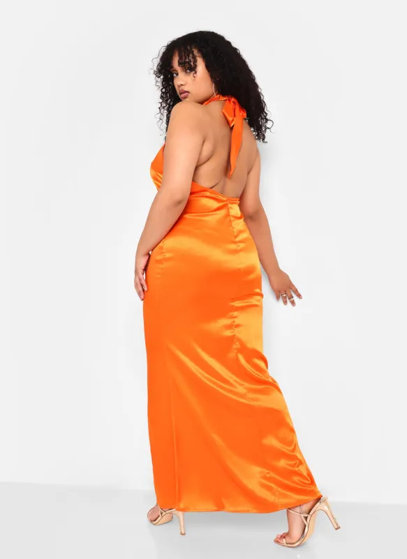 Jolene Satin Halter Maxi Bodycon Dress sold by Rebdolls
