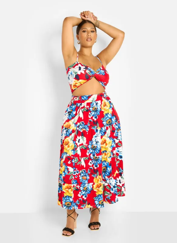 Analise Floral Print Skater Maxi Skirt sold by Rebdolls