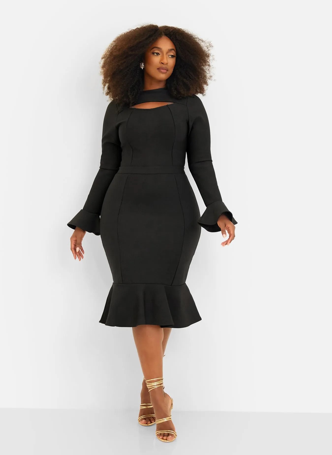 Amie Bandage Bell Sleeve Midi Bodycon Dress - Black sold by Rebdolls
