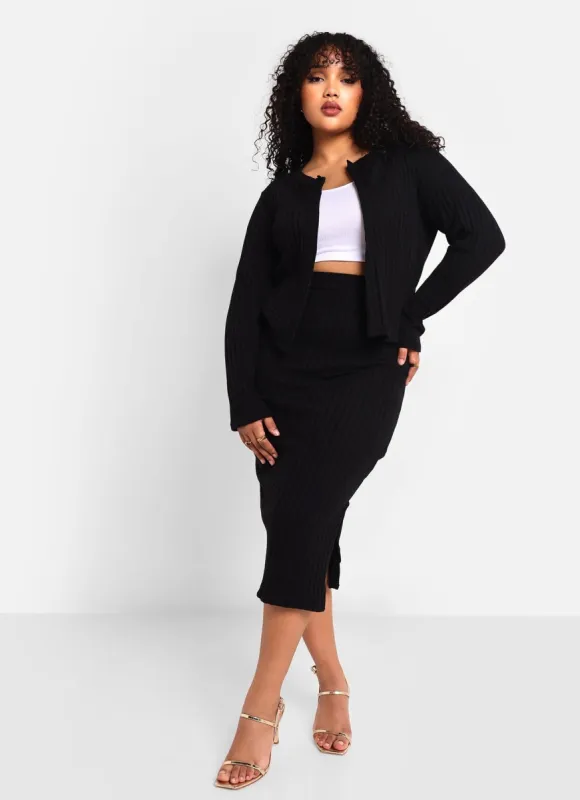 Pippa Ribbed Knit Midi Bodycon Skirt W. Slit sold by Rebdolls
