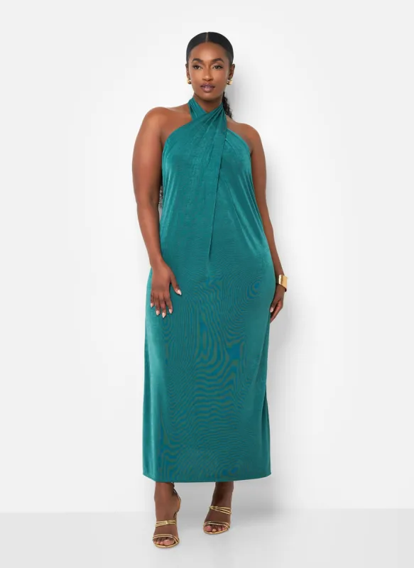 Adelaide Halter Slip Dress- Teal sold by Rebdolls