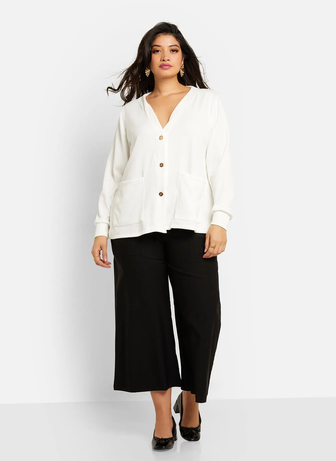 Christina Ribbed Oversized Button Front Sweater - White sold by Rebdolls product image thumbnail 2