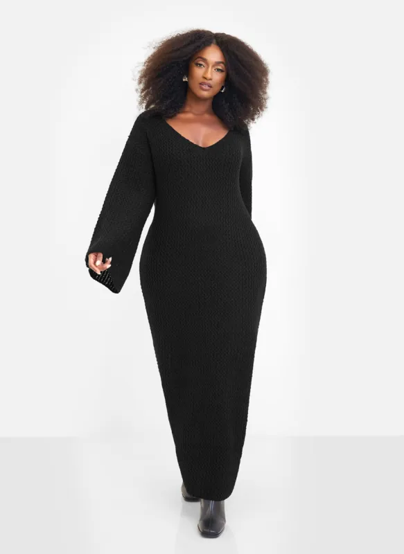 Galina Knit Off Shoulder Maxi Oversized Dress - Black sold by Rebdolls