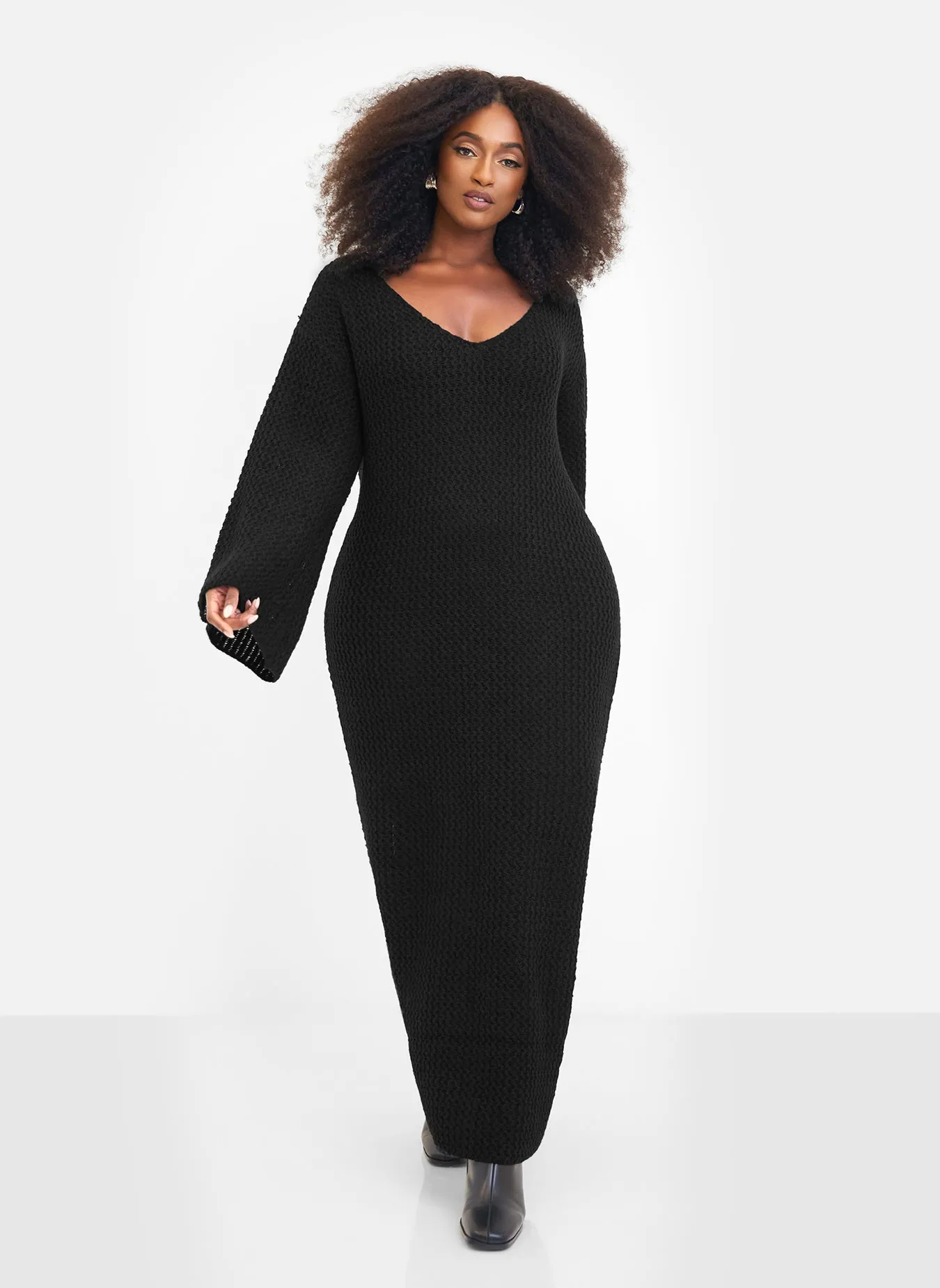 Galina Knit Off Shoulder Maxi Oversized Dress - Black sold by Rebdolls