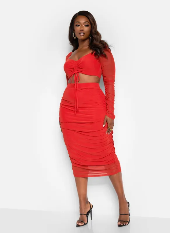In Your Dreams Ruched Midi Bodycon Skirt - Red sold by Rebdolls