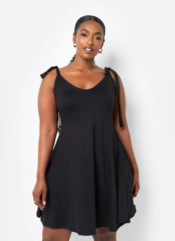 Always Yours Tie Strap Mini Skater Dress - Black sold by Rebdolls