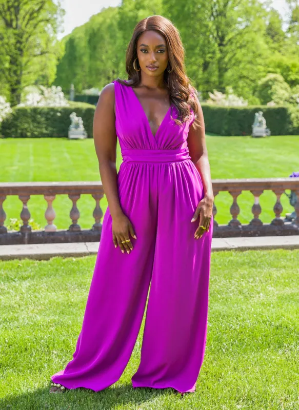 Lucinda V Neck Wide Leg Jumpsuit sold by Rebdolls