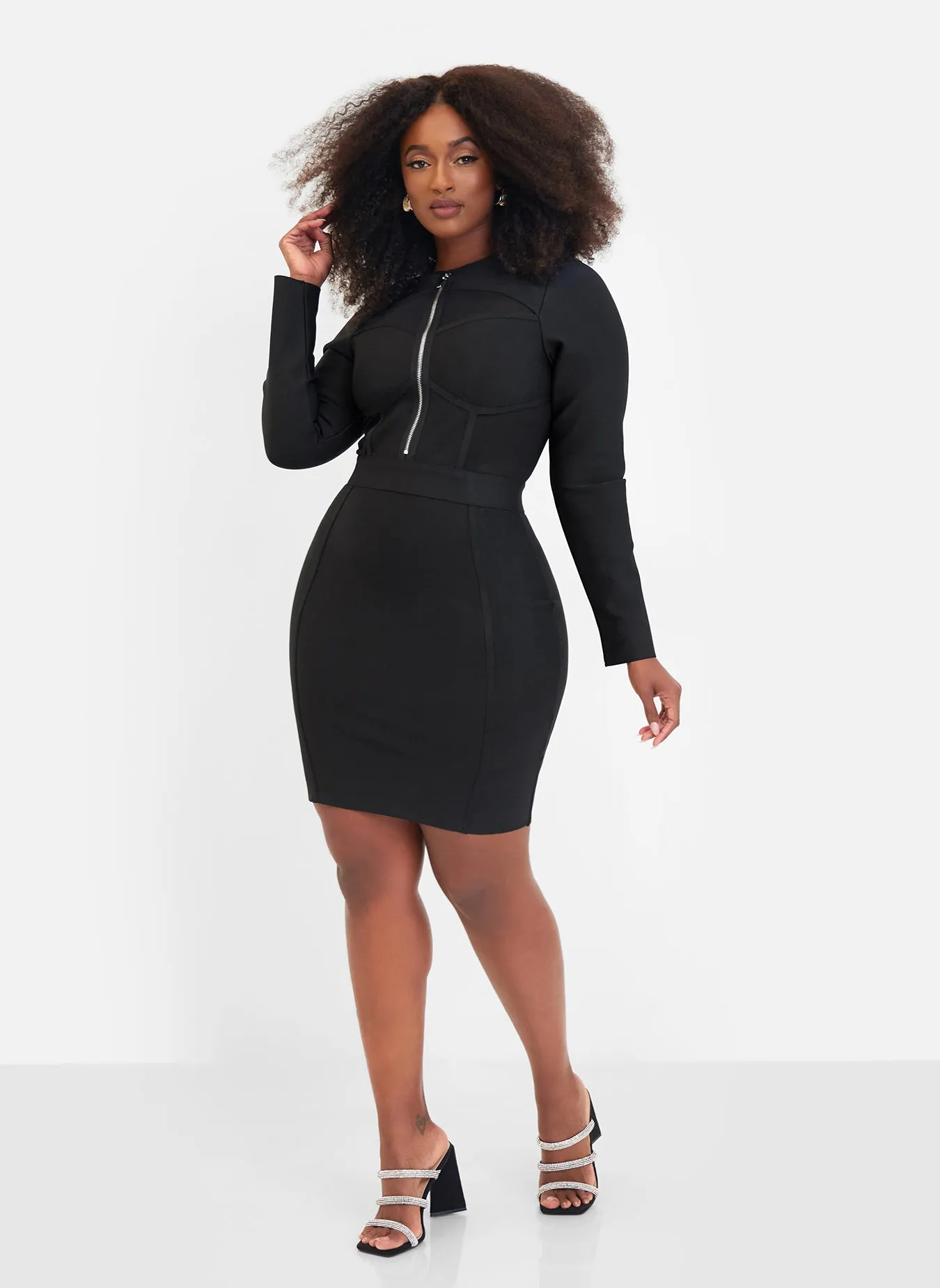 Pressure Long Sleeve Zipper Bodice Bandage Mini Dress - Black sold by Rebdolls product image thumbnail 4