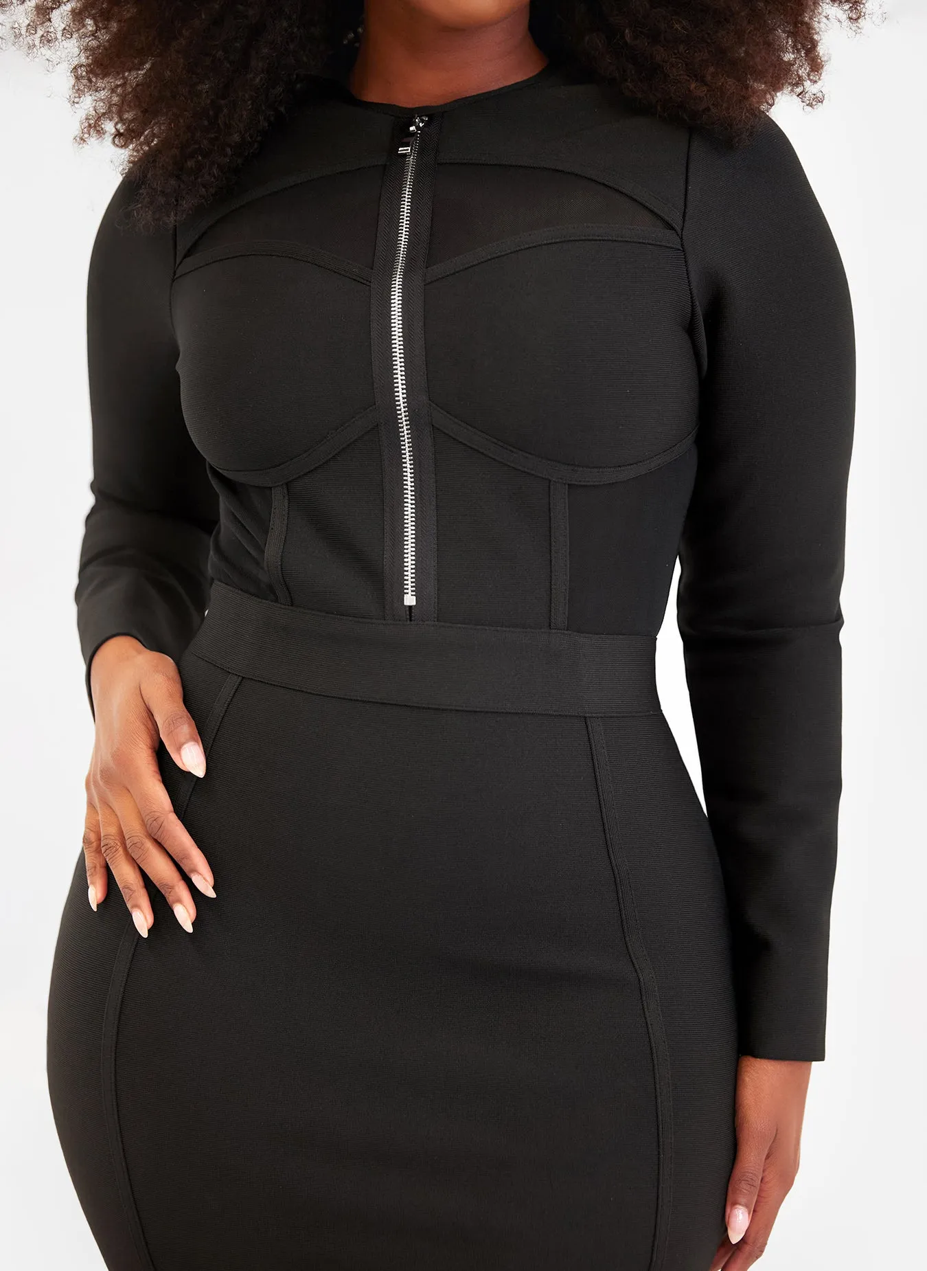 Pressure Long Sleeve Zipper Bodice Bandage Mini Dress - Black sold by Rebdolls product image thumbnail 3