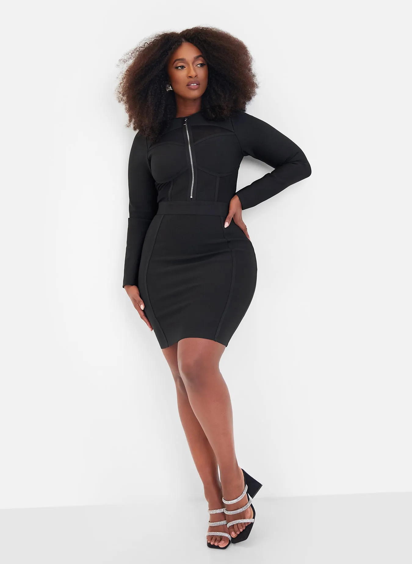 Pressure Long Sleeve Zipper Bodice Bandage Mini Dress - Black sold by Rebdolls product image thumbnail 2