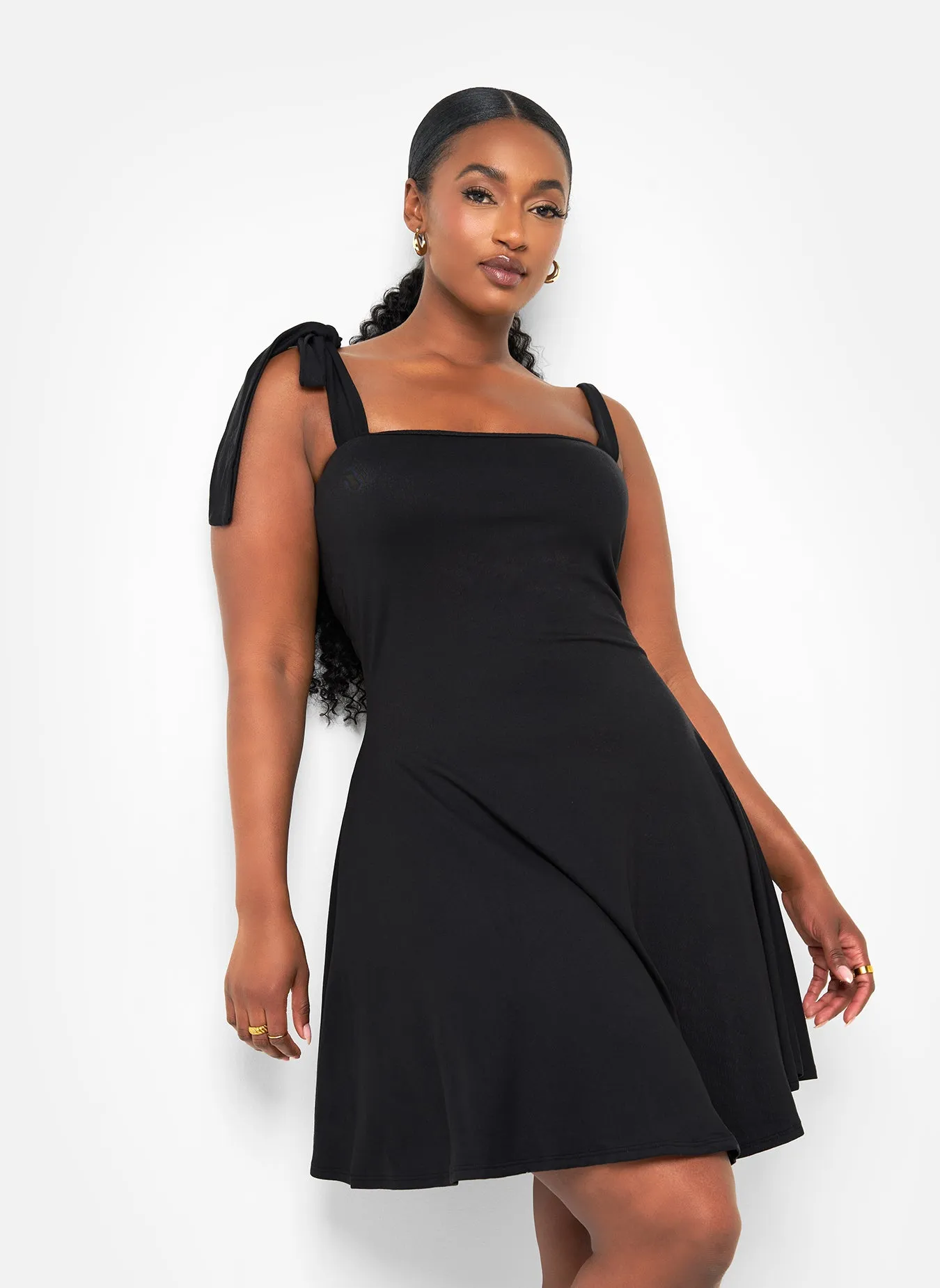 Felicity Tie Strap Mini Skater Dress - Black sold by Rebdolls