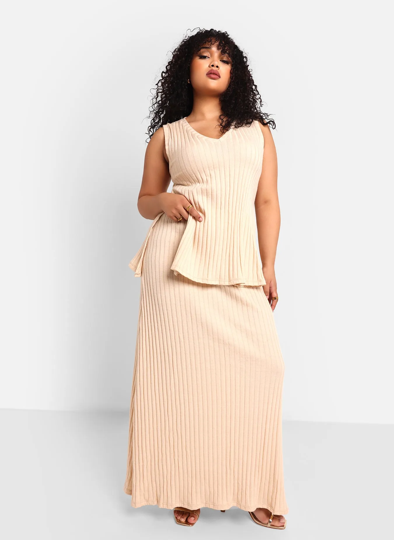Nyla Ribbed Knit Maxi A Line Skirt - Ivory sold by Rebdolls product image thumbnail 2