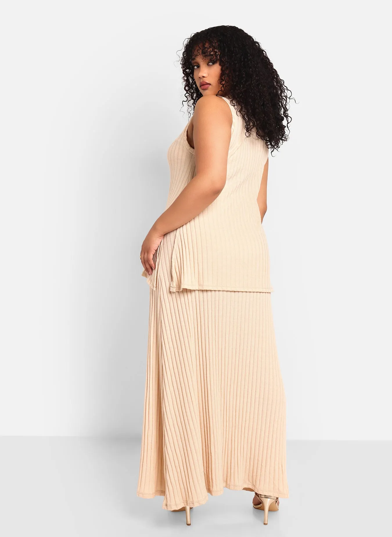 Nyla Ribbed Knit Maxi A Line Skirt - Ivory sold by Rebdolls product image thumbnail 5