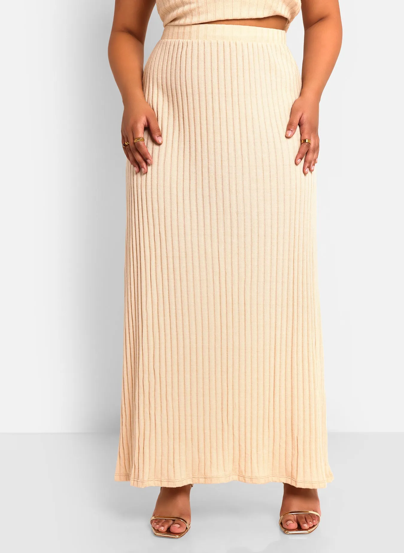 Nyla Ribbed Knit Maxi A Line Skirt - Ivory sold by Rebdolls product image thumbnail 3